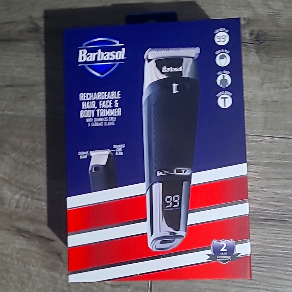 Barbasol Rechargeable Hair Face & Body Trimmer LED Display Stainless Steel Blade